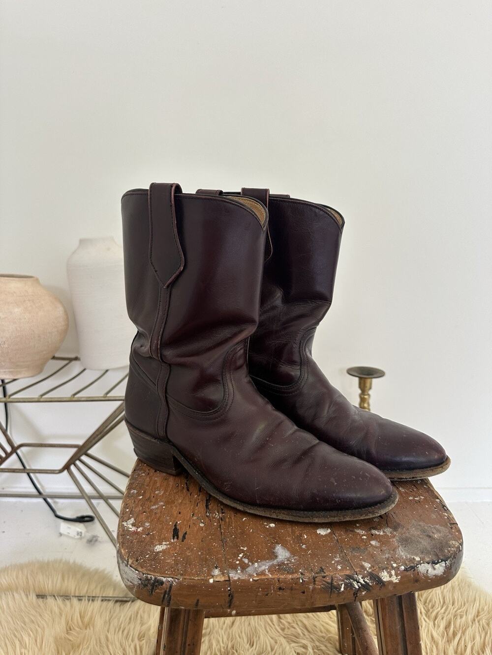 Vintage 1980s Burgundy Frye Cowboy Boots Leather Size 10.5